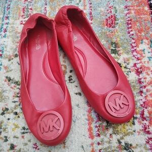Michael Kors Lindsey red leather ballet flats shoes size 8.5